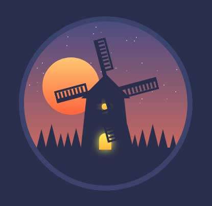 css3夜空下风车插画ui特效