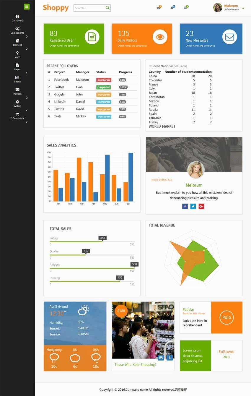 国外响应式cms商城后台管理系统模板html下载