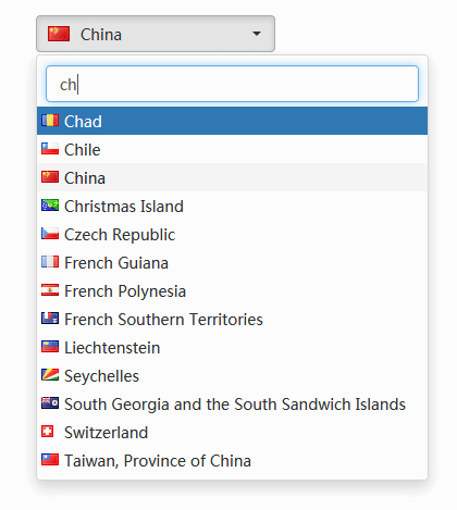 jquery世界国家下拉菜单选择框代码