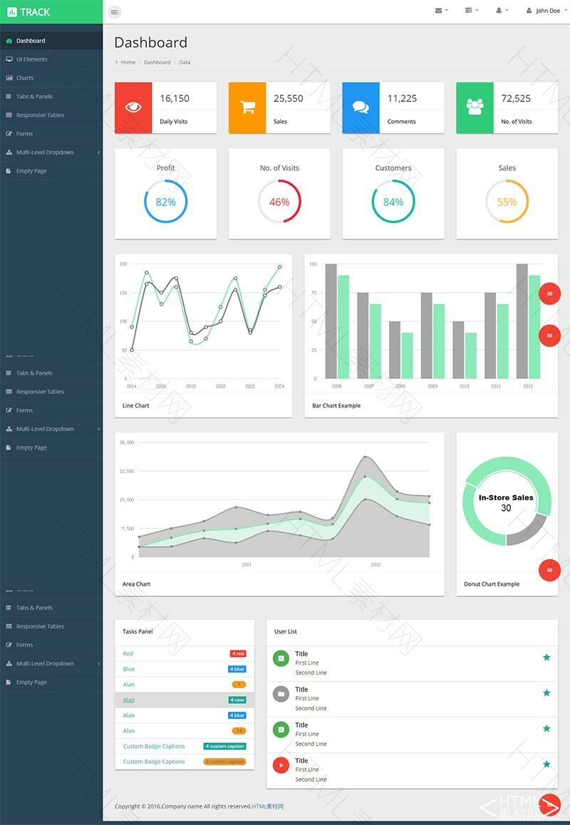 绿色响应式页面比较全的网站后台模板