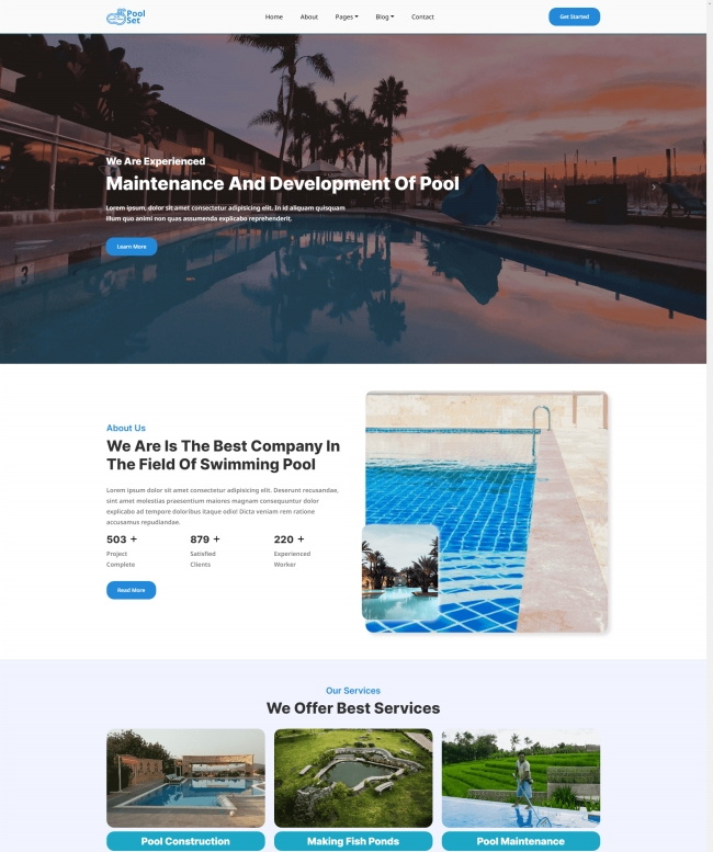 泳池设备施工服务公司通用网页模板