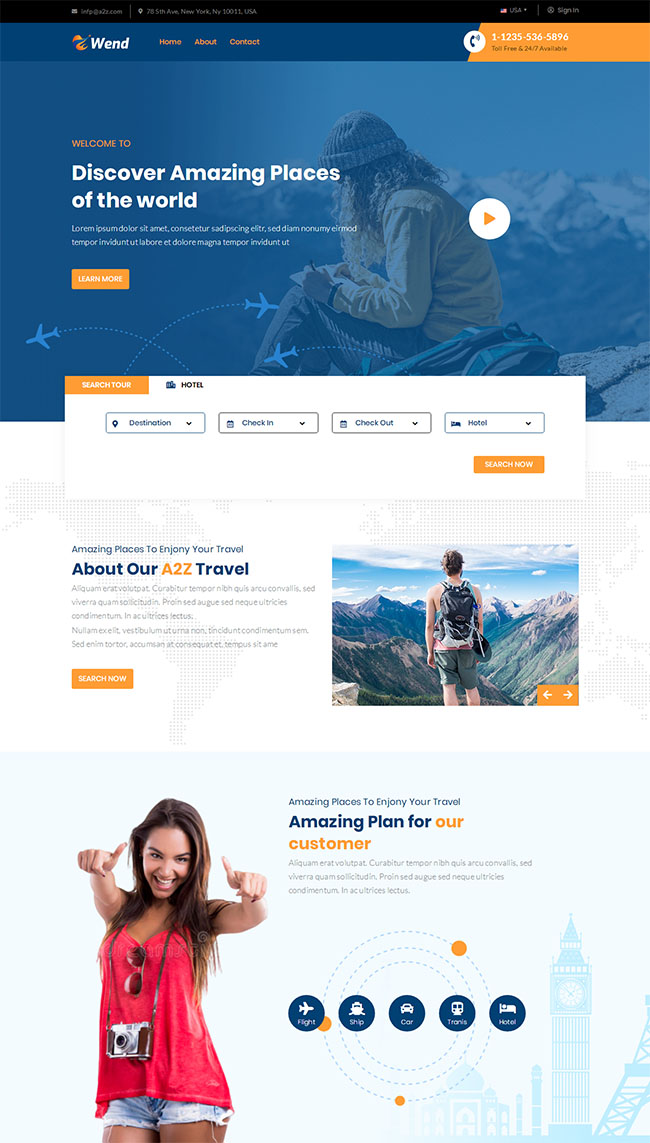 旅游酒店专业服务公司静态网站模板