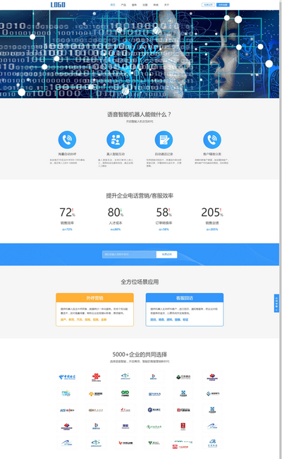 智能电话AI机器人语音软件响应式网站模板